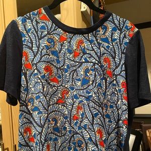 Tory Burch parrot print s/s linen T sz Small